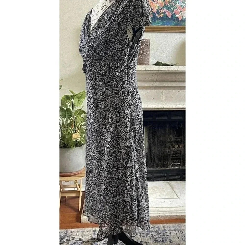 Ann Taylor Paisley Maxi Dress Sheer Overlay Black White‎ Size 8 - Picture 7 of 9